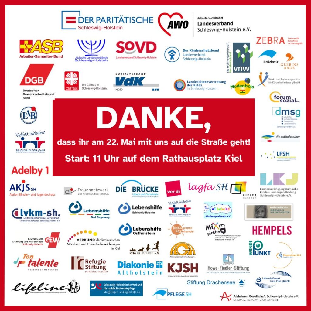 Plakat mit Logos für Demo für soziale Gerechtigkeit