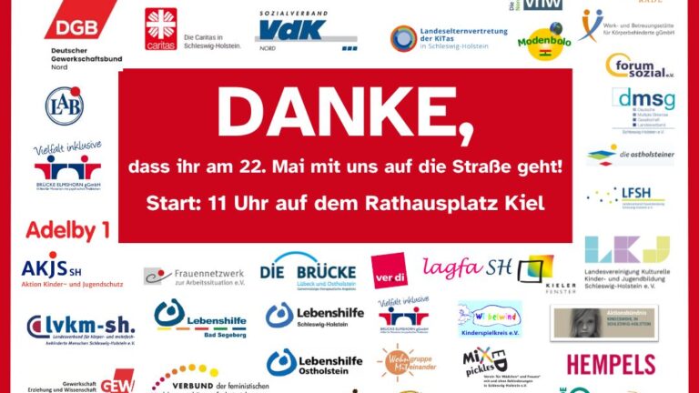 Plakat mit Logos für Demo für soziale Gerechtigkeit